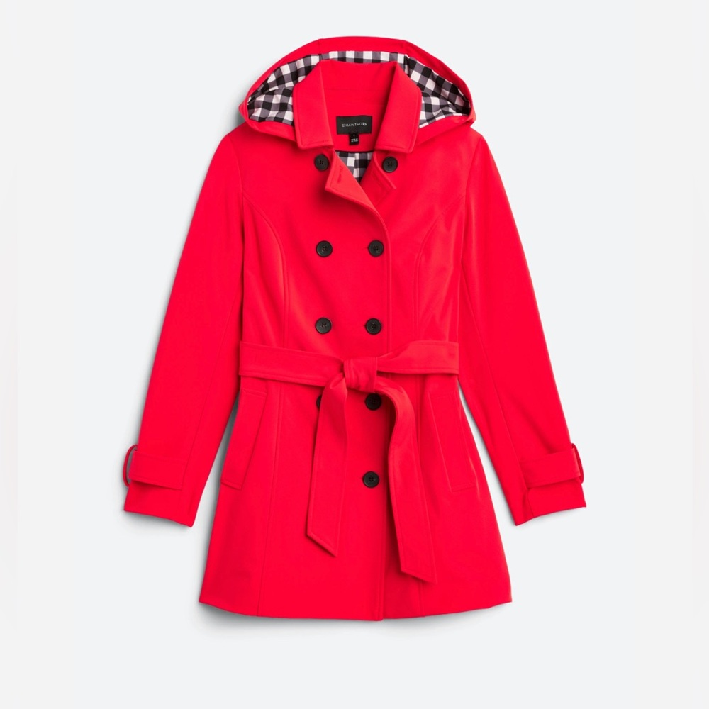 41 HAWTHORN Red Leandra Belted Rain Jacket Size Medium